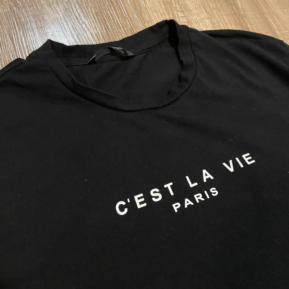 SHEIN C'EST LA VIE Paris Mens T-Shirt Size Large Black Cotton Blend Graphic Tee